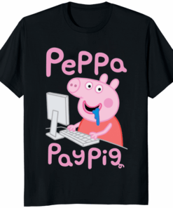Cartoon Peppa Pay Pig Shirt black color funny cartoon shirt made of ring-spun cotton