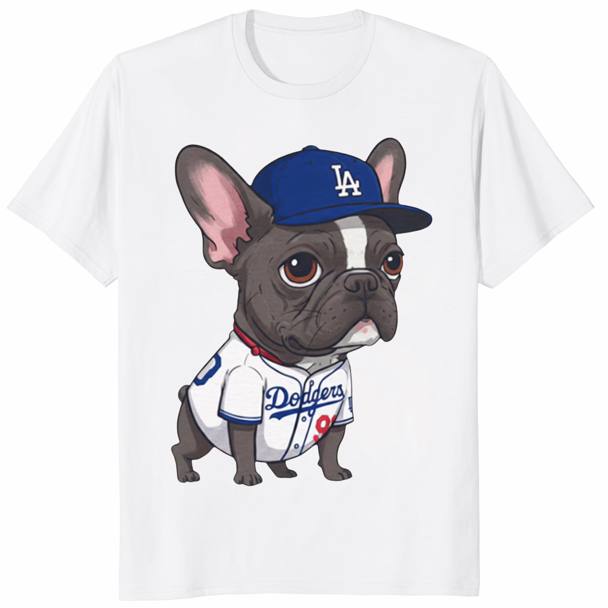 Dodgers Frenchie Shirt 1 Dodgers Frenchie Shirt white variant – Dodgers French Bulldog T-Shirt mockup