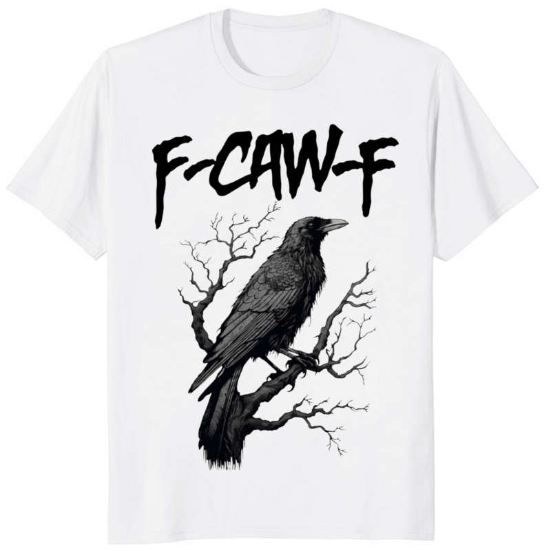 F-Caw-F Black Crow Moonlit Raven Shirt in white color
