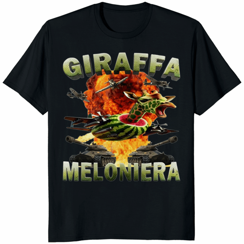 Black Giraffa Meloniera Italian Brainrot Shirt – viral meme-core absurd humor fashion