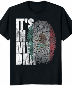 Its In DNA Mexican Shirt black color showing heritage fingerprint design with Mexican flag colors green white red