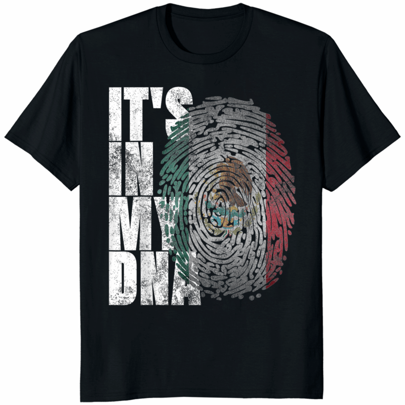 Its In DNA Mexican Shirt 12 Its In DNA Mexican Shirt black color showing heritage fingerprint design with Mexican flag colors green white red