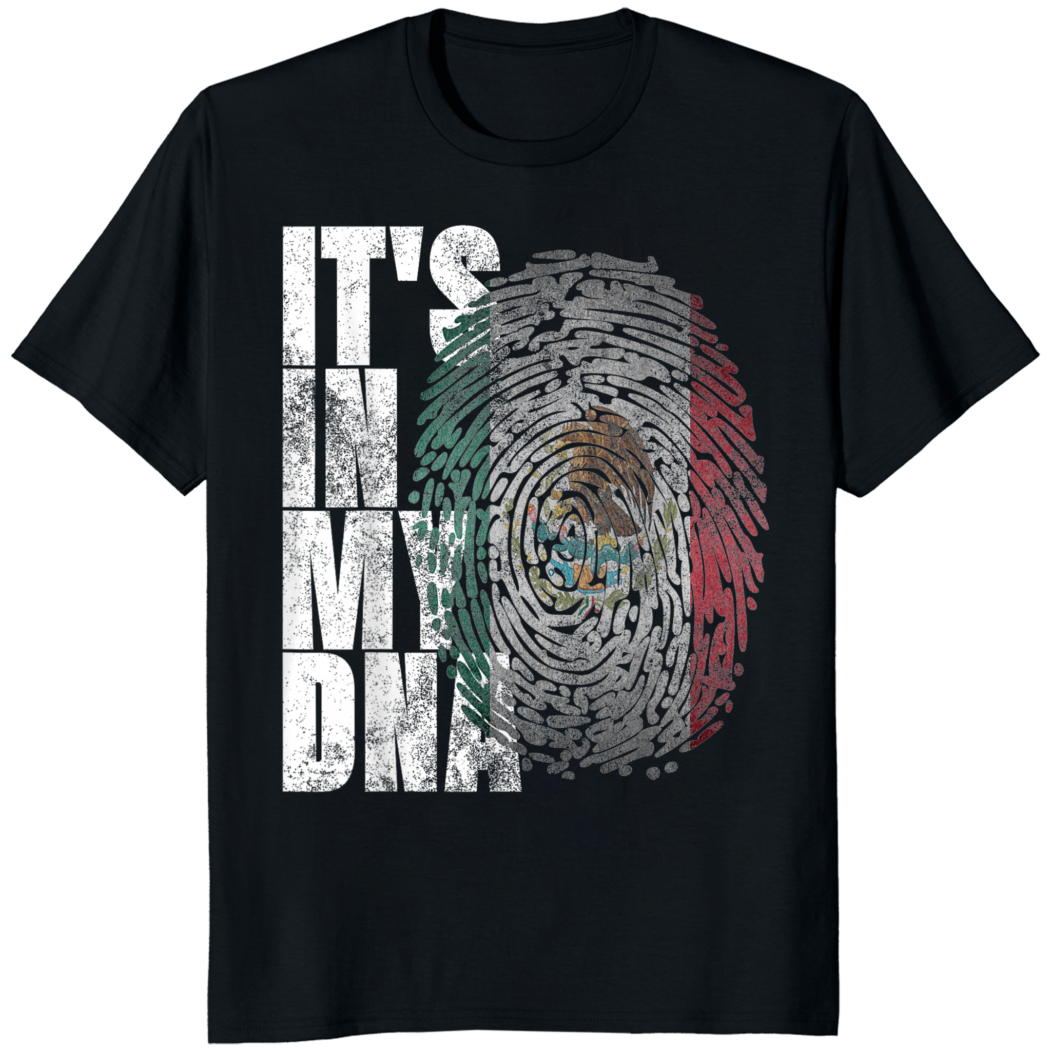 Its In DNA Mexican Shirt 1 Its In DNA Mexican Shirt black color showing heritage fingerprint design with Mexican flag colors green white red