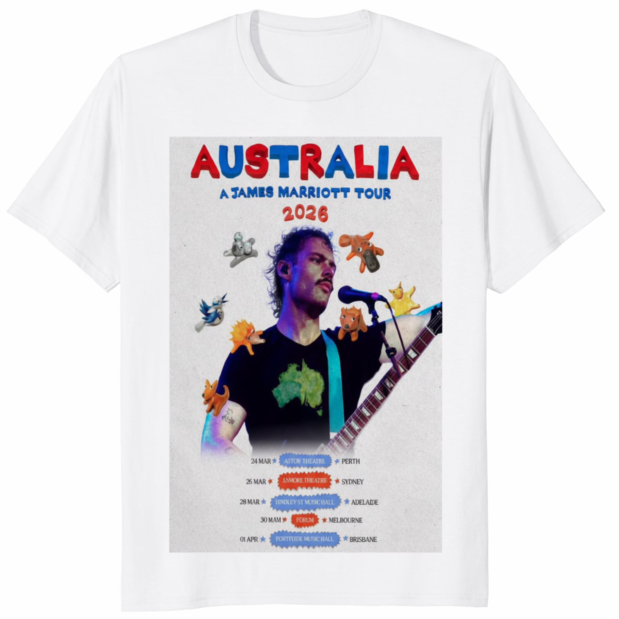 James Marriott Australia Tour 2026 Poster Shirt 1 James Marriott Australia Tour 2026 Poster Shirt white variant