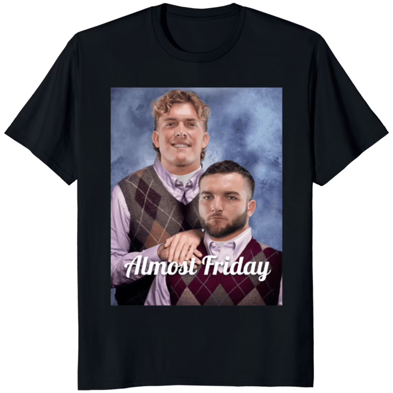 Jaxson Dart and Cameron Skattebo Almost Friday Shirt black mockup