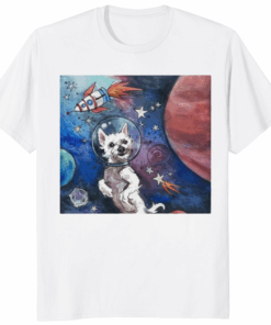 Kara Baldus Bradford in Space Shirt white color featuring Bradford cosmic design by Kylie Hicks