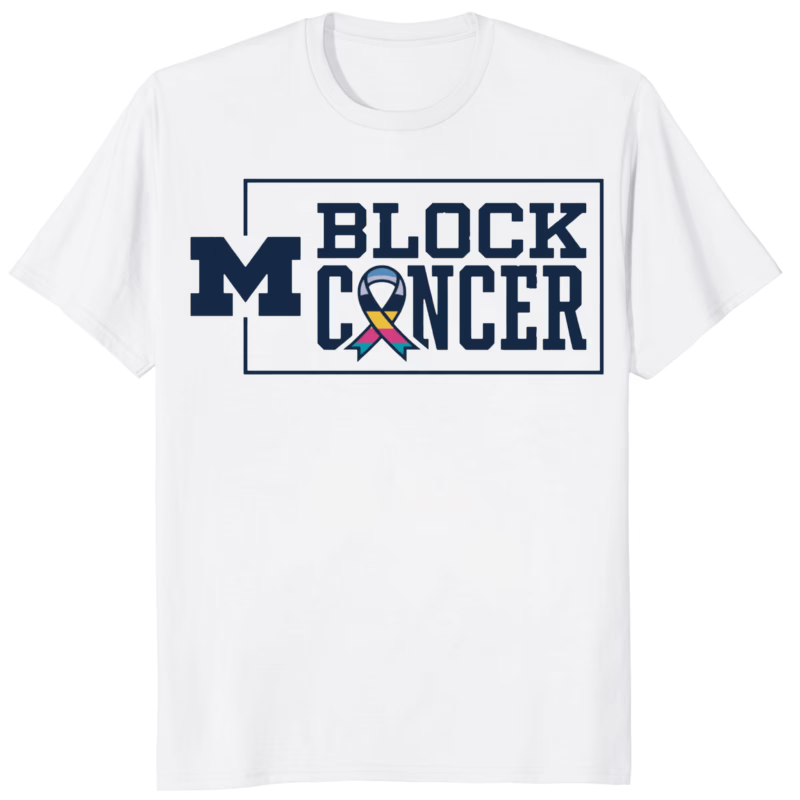 Michigan Football Block Cancer Shirt 8 Michigan Football Block Cancer Shirt white – unisex cotton Wolverines t-shirt supporting cancer awareness