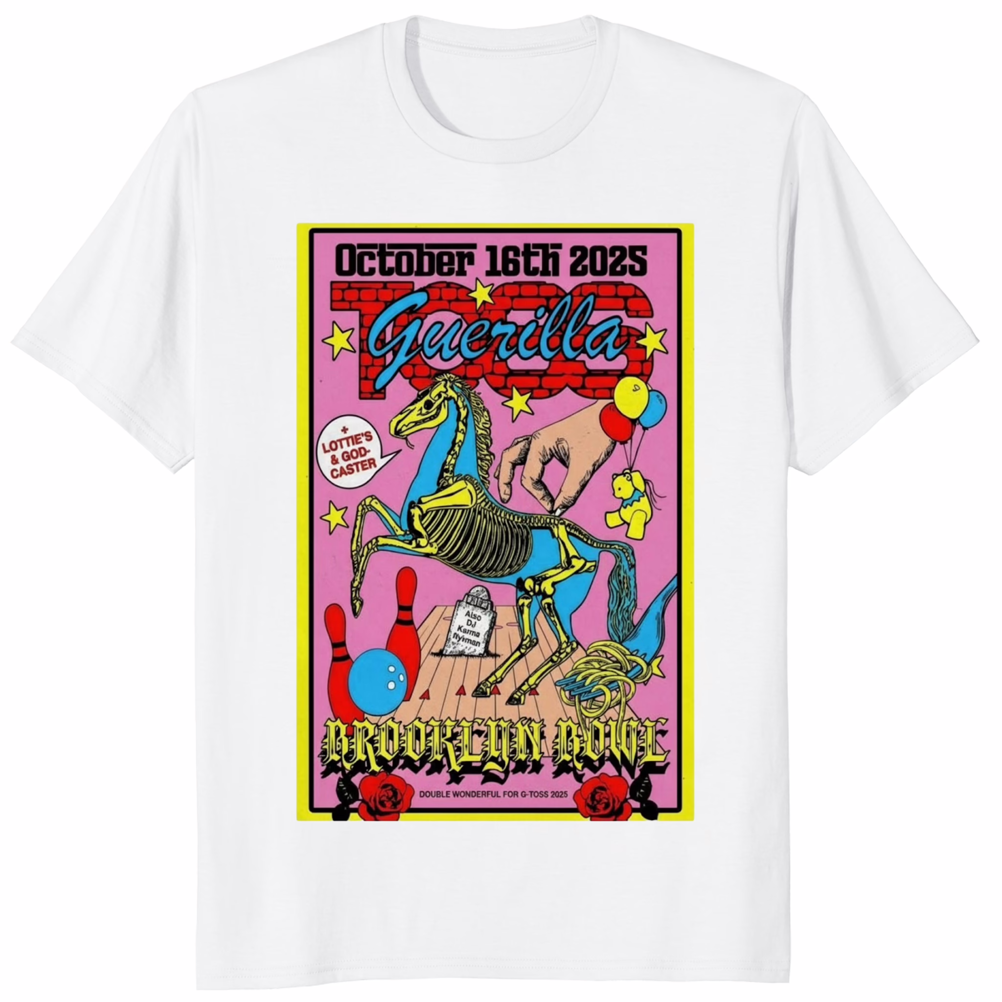 New York Guerilla Toss Brooklyn Bowl Poster Shirt 1 New York Guerilla Toss Brooklyn Bowl Poster Shirt white variant mockup