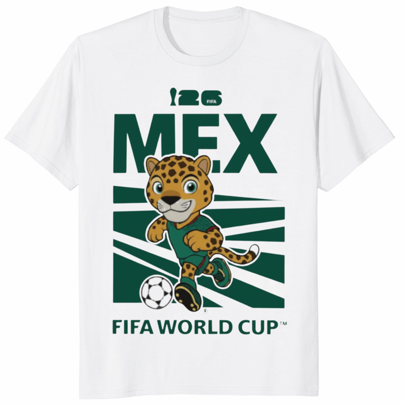 Official 2026 FIFA World Cup Mexico Mascot Shirt White Variant featuring the jaguar mascot design