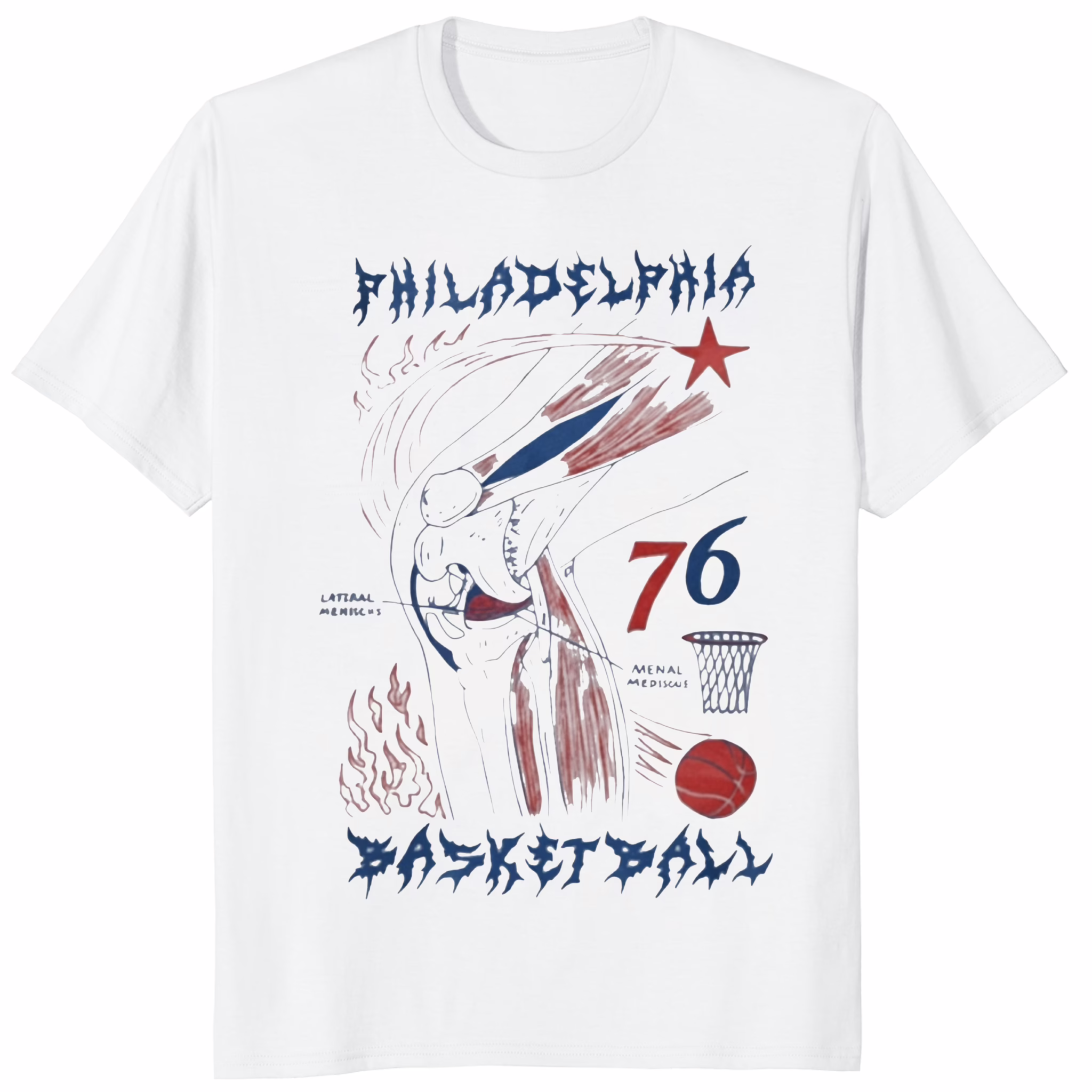 Philadelphia Basketball Knees 76 Shirt 1 Philadelphia Basketball Knees 76 Shirt white t-shirt mockup