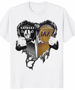 Raiders And Los Angeles Laker Inside Heart 2025 Shirt in white — dual fan NFL NBA crossover design