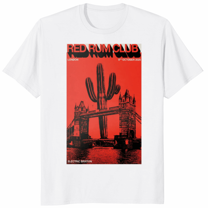 Red Rum Club Electric Brixton London 2025 Concert Poster Shirt 16 Red Rum Club 2025 Concert Poster Shirt in White – London Electric Brixton Edition