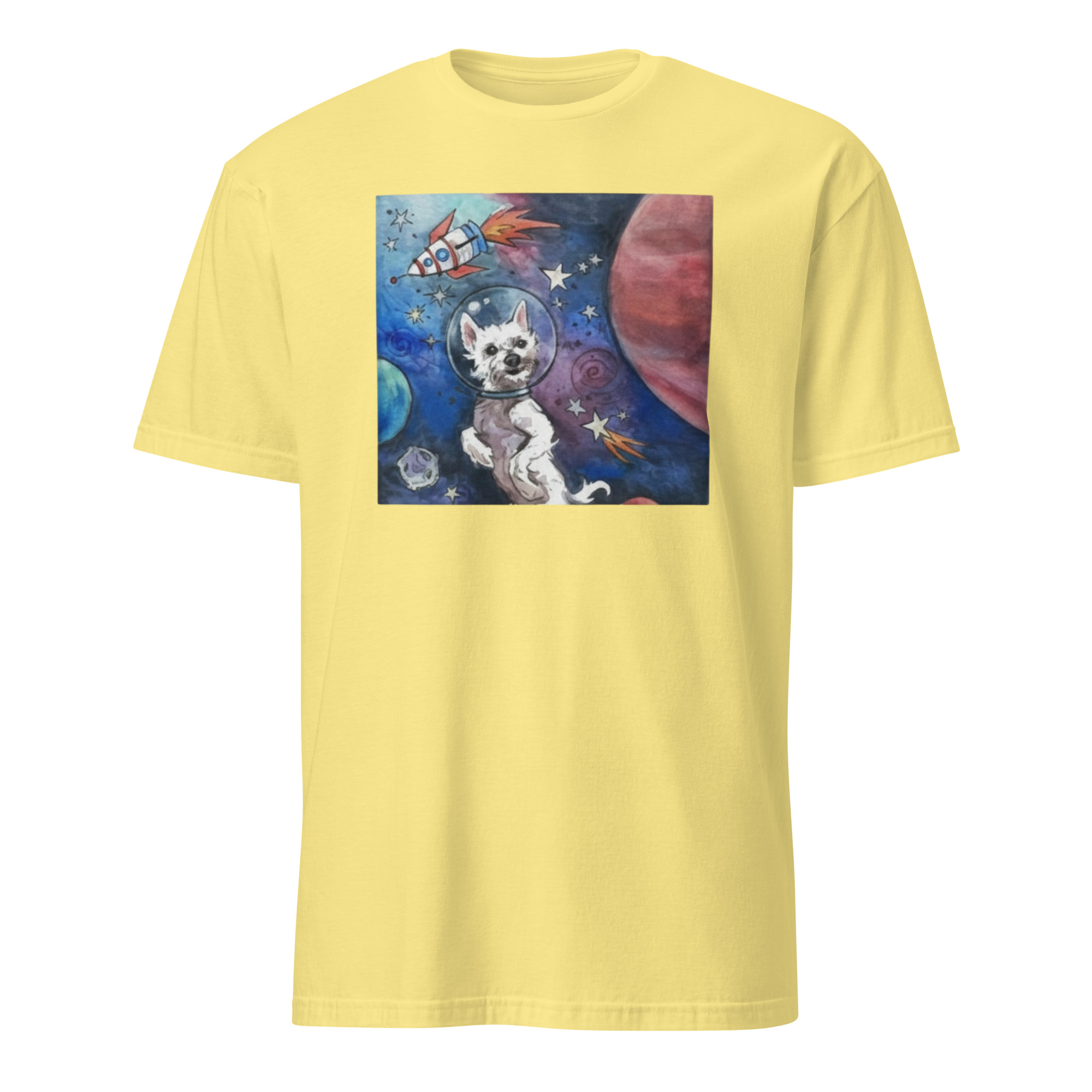 Kara Baldus Bradford In Space Shirt 6 Kara Baldus Bradford in Space Shirt Cornsilk color with space-themed illustration