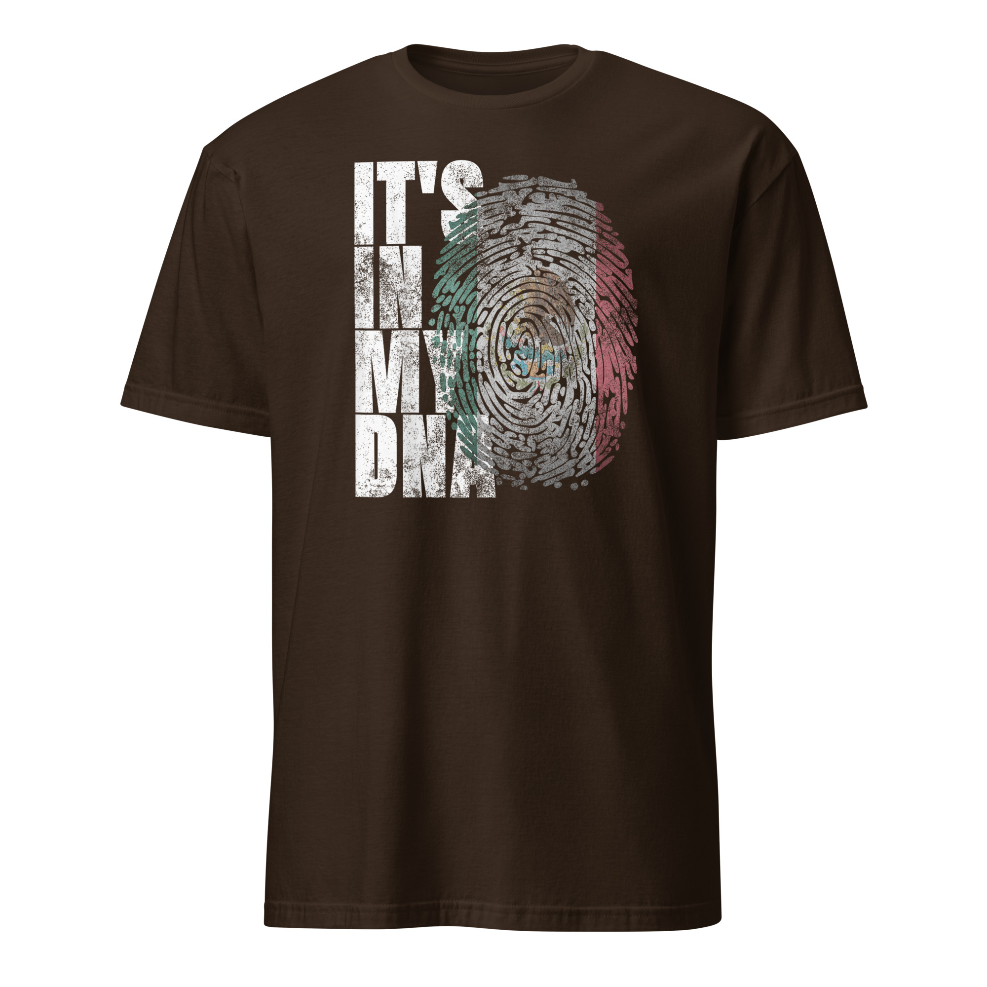 Its In DNA Mexican Shirt 3 Its In DNA Mexican Shirt dark chocolate color with green white red fingerprint art