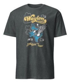 Waylon Jennings Daydreamer Littlefield Texas 1977 Shirt 9 Waylon Jennings Daydreamer Littlefield Texas 1977 dark heather shirt featuring distressed Texas print.