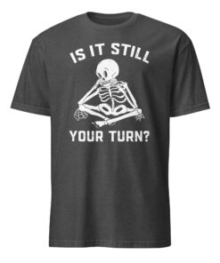 Board Game Player Waiting Skeleton Halloween Shirt dark heather grey color