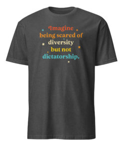 Dark heather grey shirt with political activism message