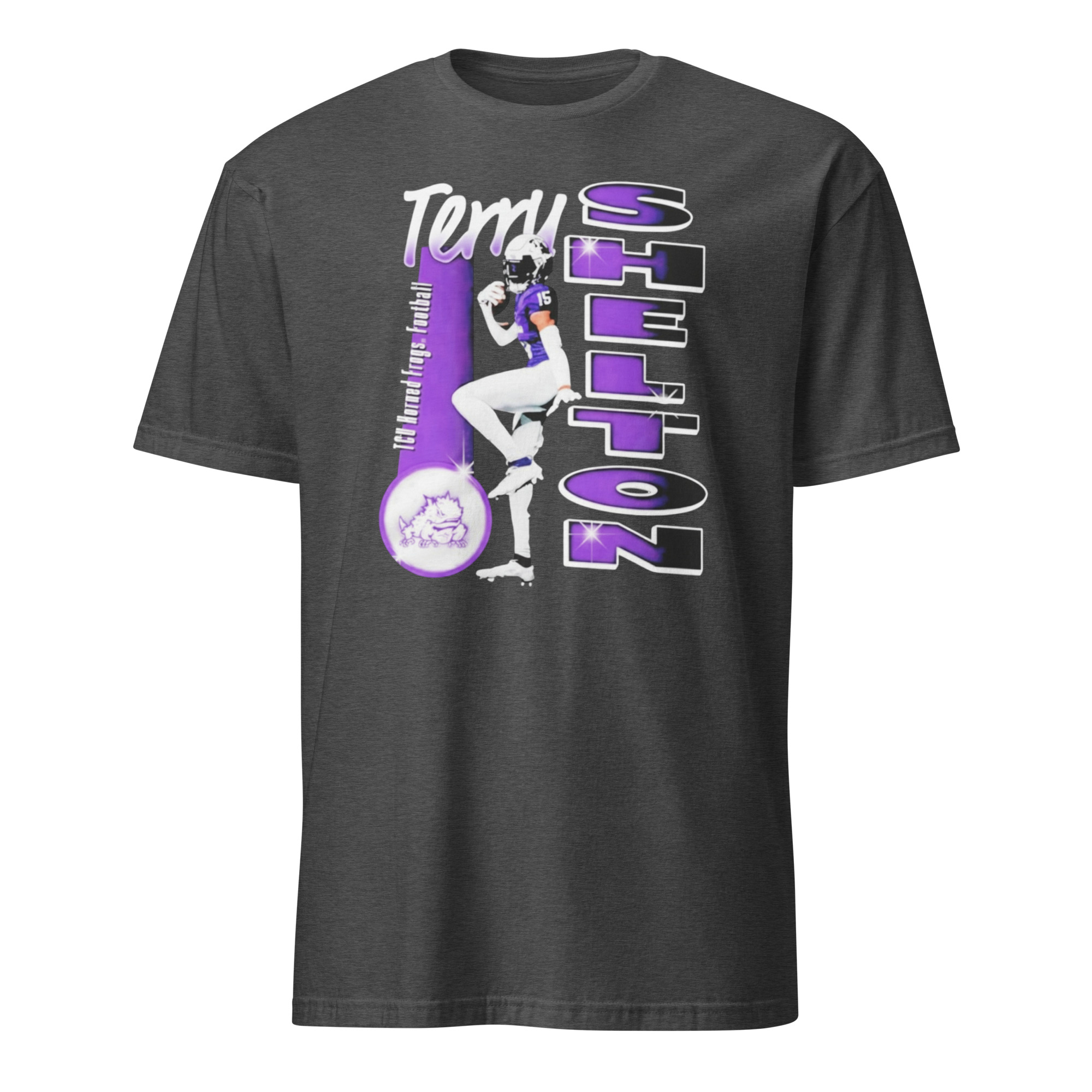 Terry Shelton TCU Horned Frogs Portrait Shirt 6 Terry Shelton TCU Horned Frogs Portrait Shirt dark heather grey color
