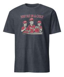 Heather navy political protest shirt against MAGA