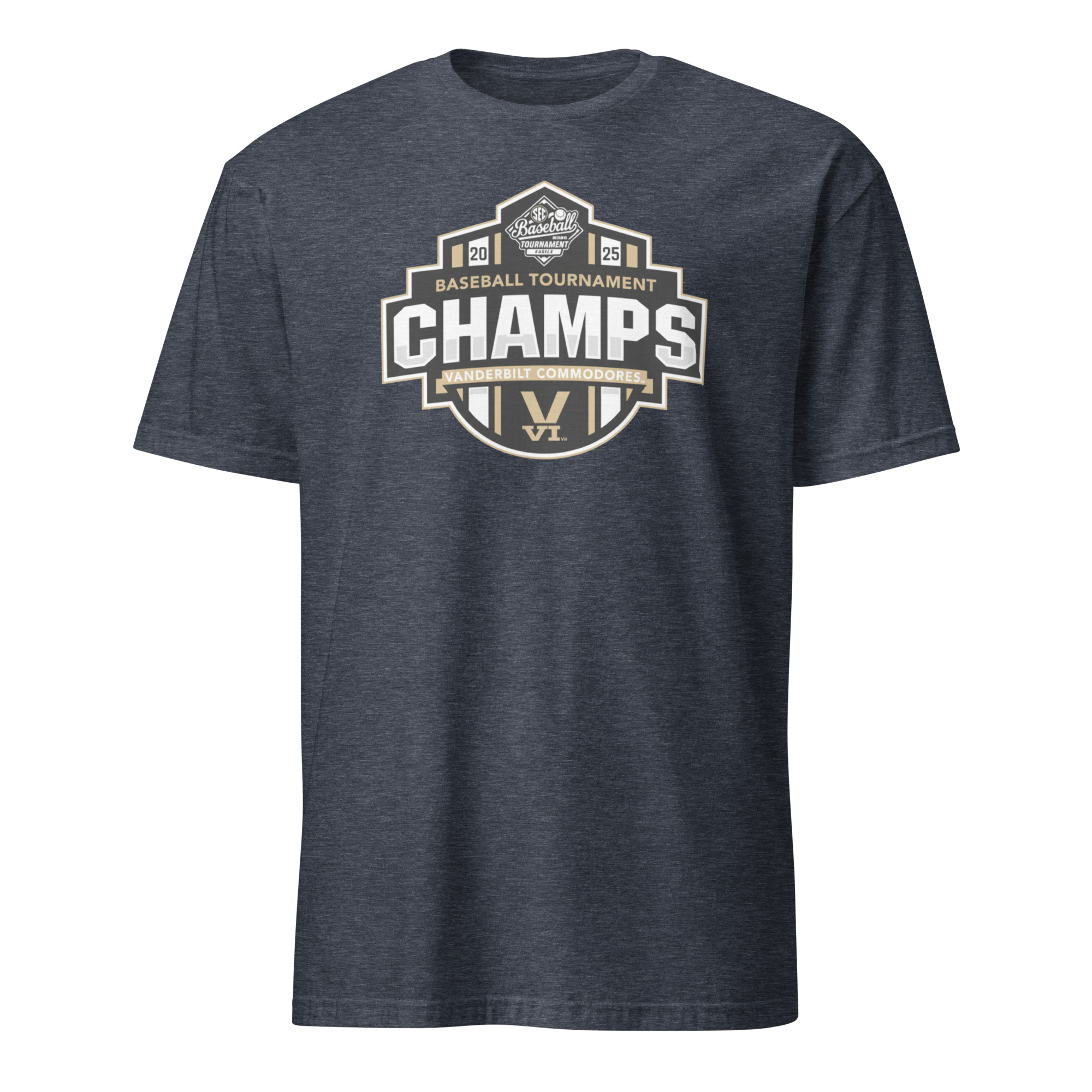 Vanderbilt Commodores Baseball SEC Champs 2025 Shirt 5 Vanderbilt Commodores Baseball SEC Champs 2025 Shirt heather navy – vintage-inspired Vanderbilt baseball tee