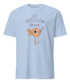 Le Poisson Steve Shirt 21 Le Poisson Steve Shirt Light Blue Front – Funny French fish meme t-shirt in soft light blue cotton