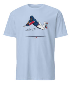 Vladimir Guerrero Jr Super Vlad Flying Slide Shirt 10 Vladimir Guerrero Jr Super Vlad Flying Slide Shirt in Light Blue