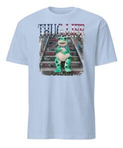 Thug Life Portland Frog Protest Shirt 10 Light blue frog protest shirt with Thug Life text