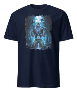 Wolf Ripping Shirt meme on navy blue t-shirt