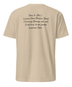 Le Poisson Steve Shirt 18 Le Poisson Steve Shirt Sand Back – Funny French fish meme t-shirt rear view in soft sand cotton