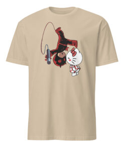 Daredevil Hello Kitty Kissing Shirt sand – unisex soft cotton mashup tee combining cute and edgy