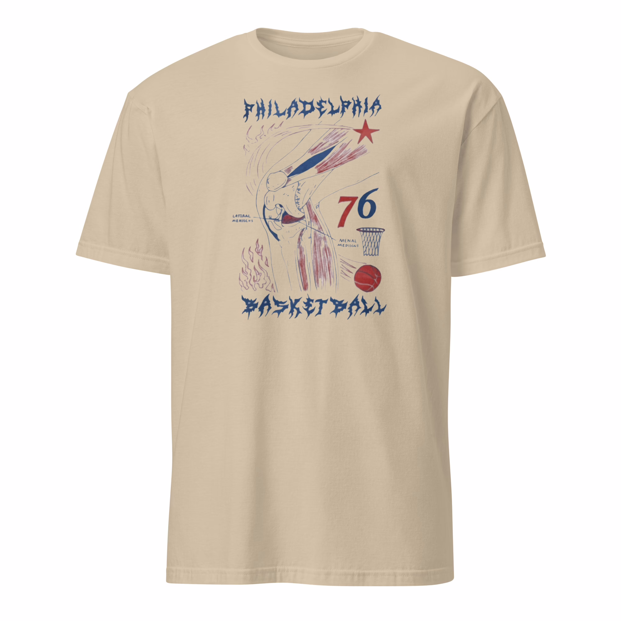 Philadelphia Basketball Knees 76 Shirt 2 Philadelphia Basketball Knees 76 Shirt sand color t-shirt mockup