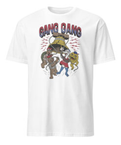 gang gang cartoon characters cracked bell philly shirt in white