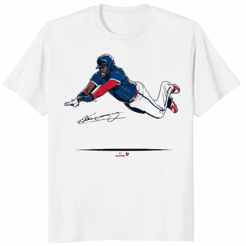 Vladimir Guerrero Jr Super Vlad Flying Slide Shirt 16 Vladimir Guerrero Jr Super Vlad Flying Slide Shirt in White