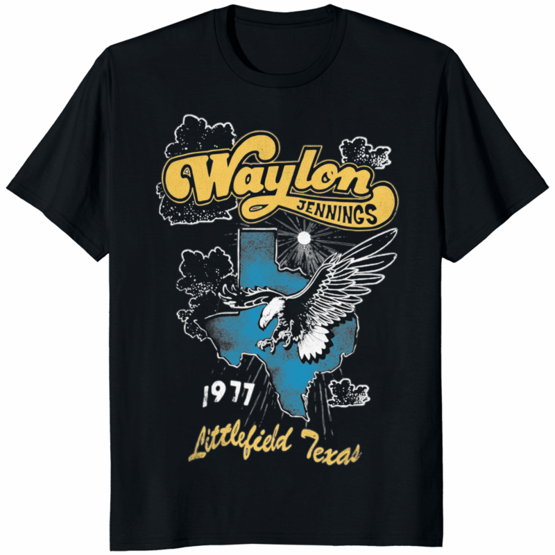 Waylon Jennings Daydreamer Littlefield Texas 1977 Shirt 12 Waylon Jennings Daydreamer Littlefield Texas 1977 black shirt with vintage Texas print and 1977 typography.