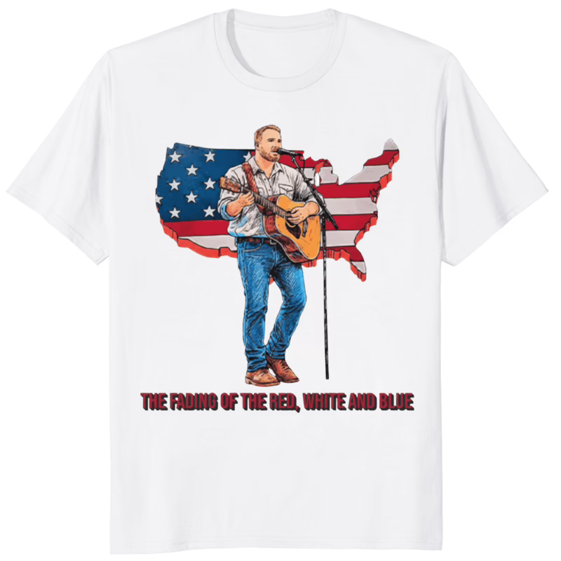 Zach Bryan The Fading Of The Red White And Blue Shirt 8 Zach Bryan The Fading Of The Red White And Blue Shirt in white – patriotic country music tee