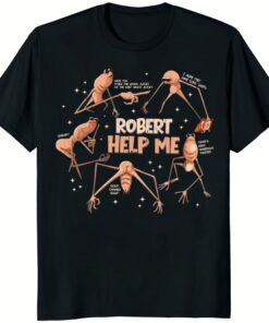 Black Robert Help Me Shirt Marcus The Worm unisex shirt mockup, 100% ring-spun cotton.