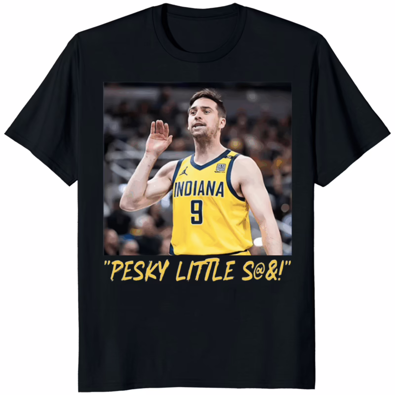 T. J. McConnell Pesky Little Shit Shirt 8 T. J. McConnell Pesky Little Shit Shirt black t-shirt mockup NBA fan clothing