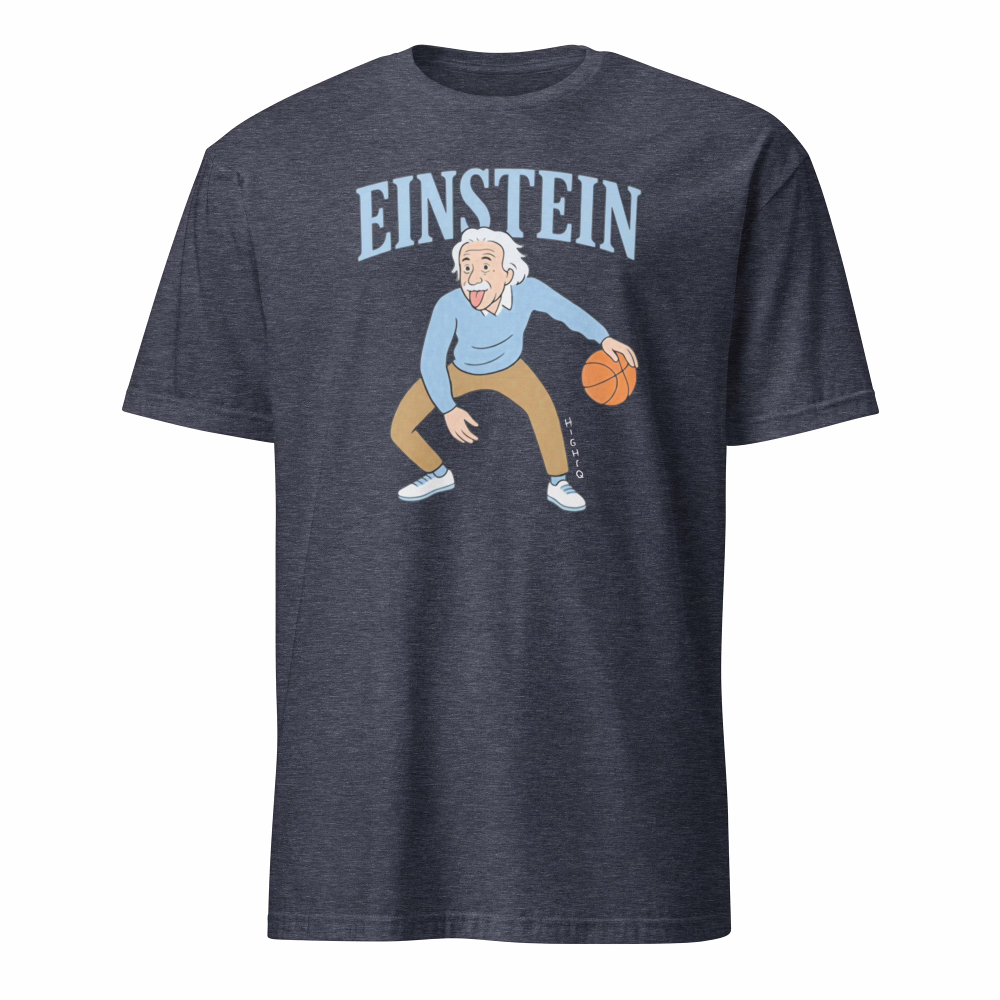 Official Albert Einstein Basketball Shirt 4 Official Albert Einstein Basketball Shirt heather navy – soft blended unisex shirt