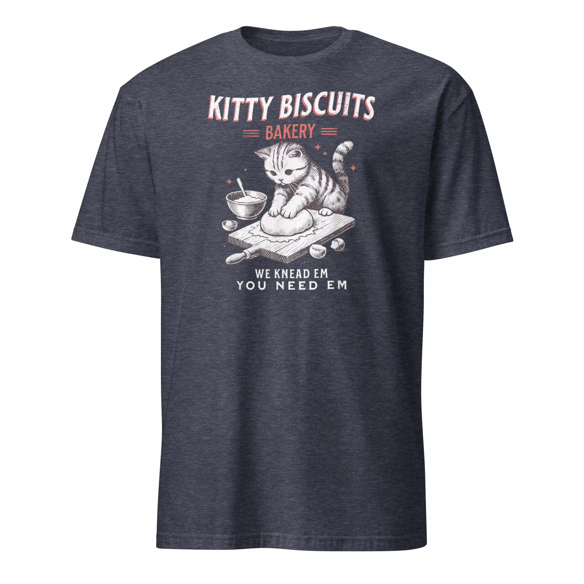 Kitty Biscuit Bakery Cat Shirt 4 Kitty Biscuit Bakery Cat Shirt heather navy – cat-themed apparel for cat lovers