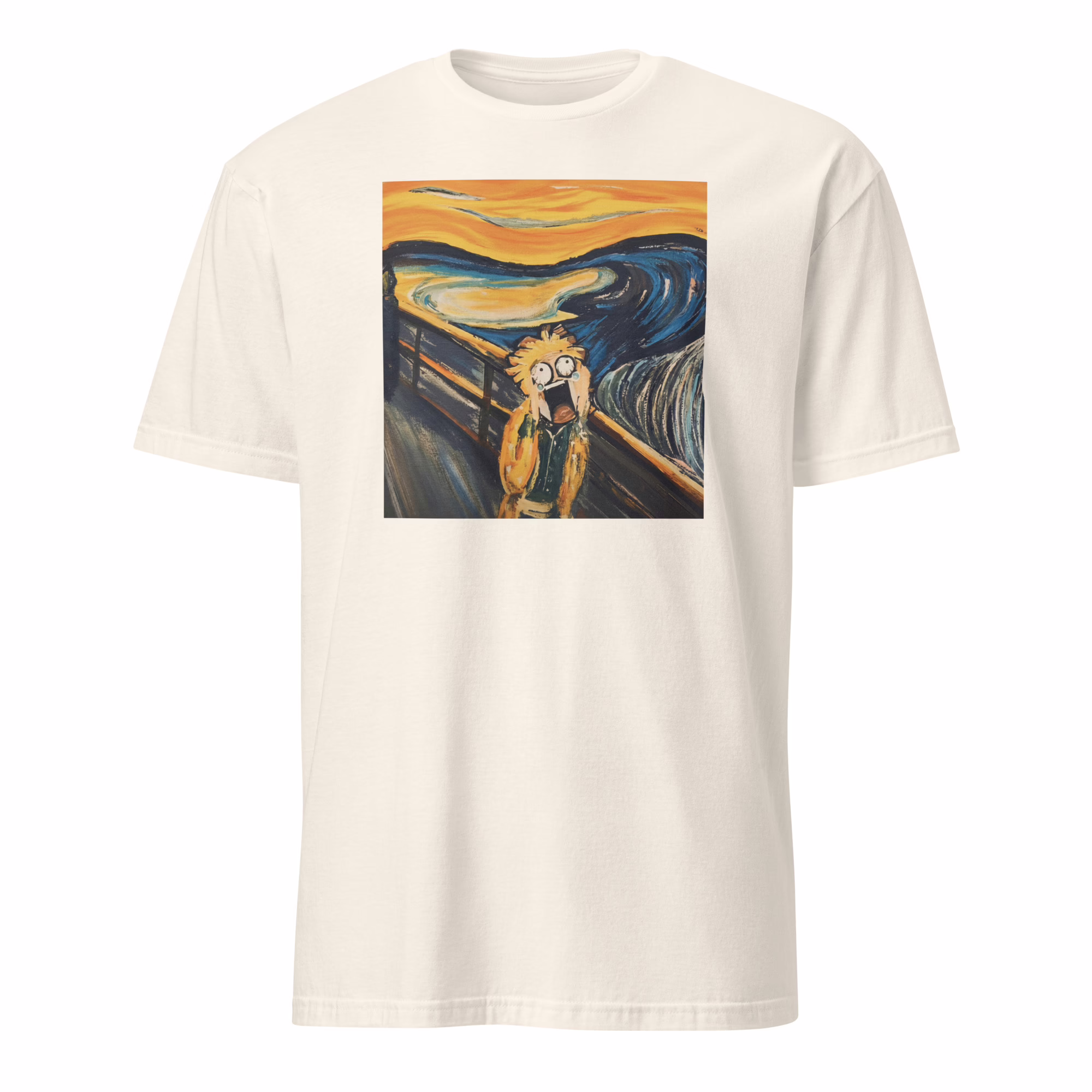 Zenitsu Scream Parody Demon Slayer Anime Mashup Shirt 3 Natural colored Zenitsu Scream Parody Demon Slayer Anime Mashup Shirt mockup on a model.