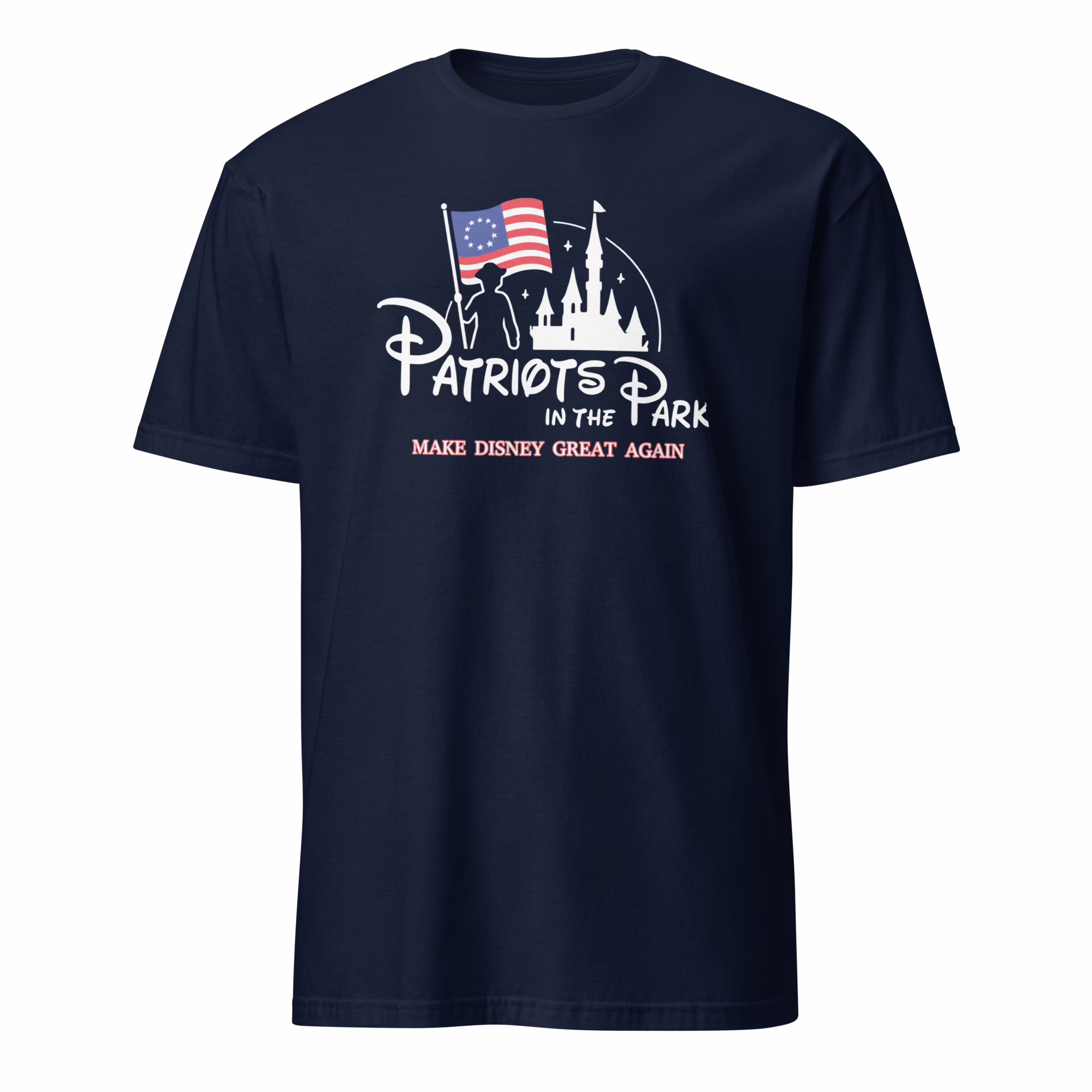 Patriots In The Park Make Disney Great Again Shirt 2 Navy Blue Patriots In The Park Make Disney Great Again Shirt, traditional dark unisex shirt for patriotic wear.