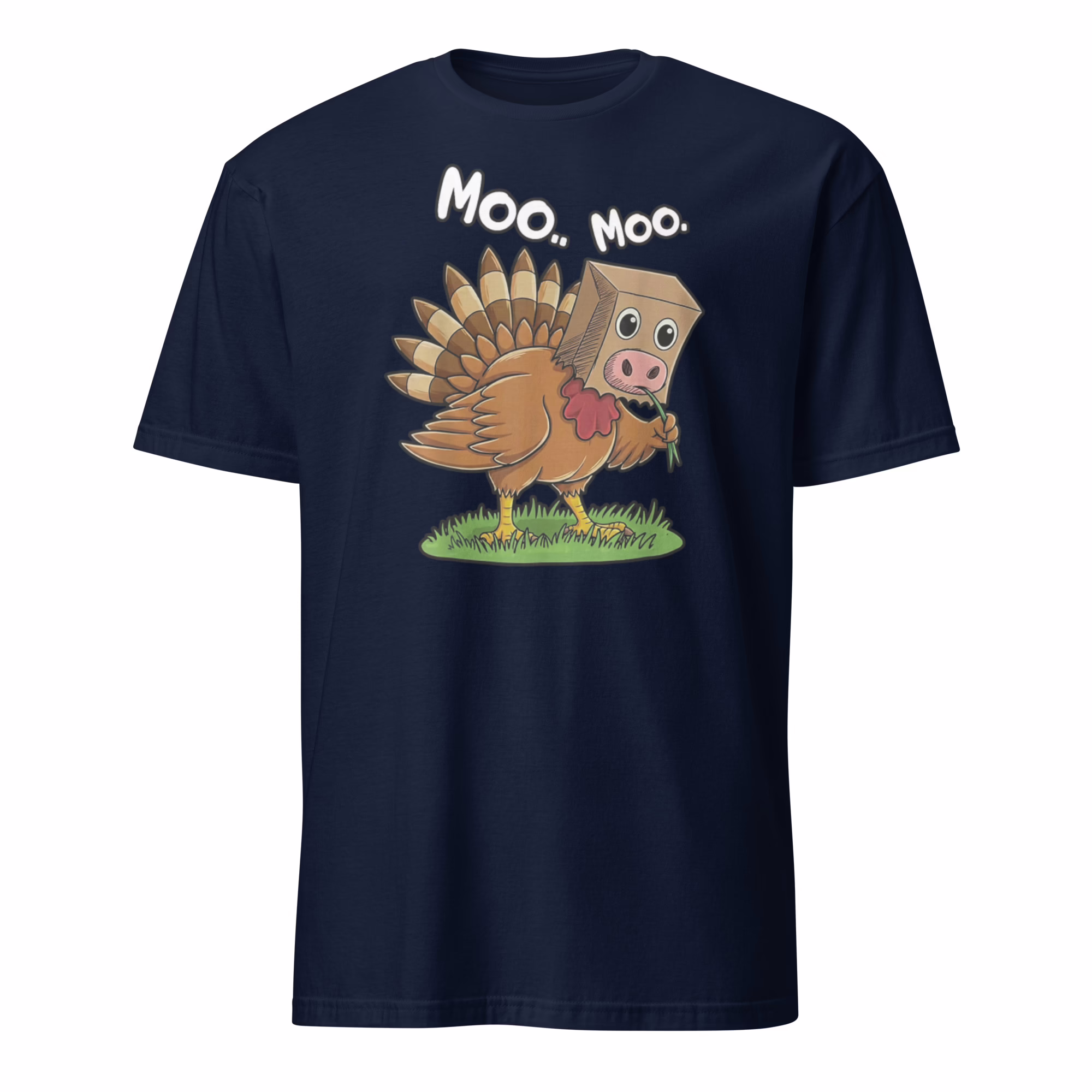 Turkey Cow Moo Moo Thanksgiving T Shirt 2 Navy Blue Turkey Cow Moo Moo Thanksgiving T Shirt mockup, navy thanksgiving tee