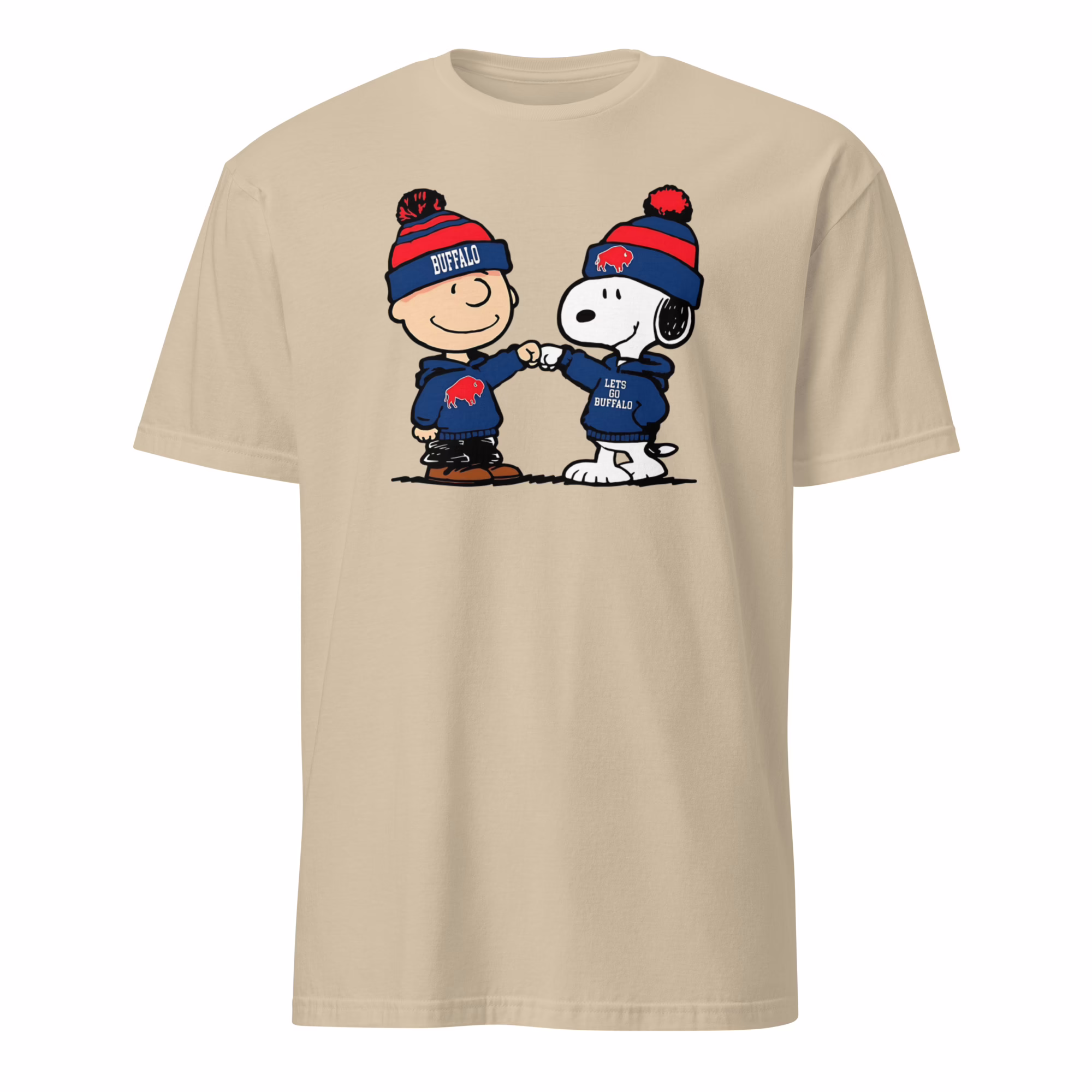 Snoopy Buffalo Bills Shirt 2 Snoopy Buffalo Bills Shirt sand color fan tee with soft ring-spun cotton