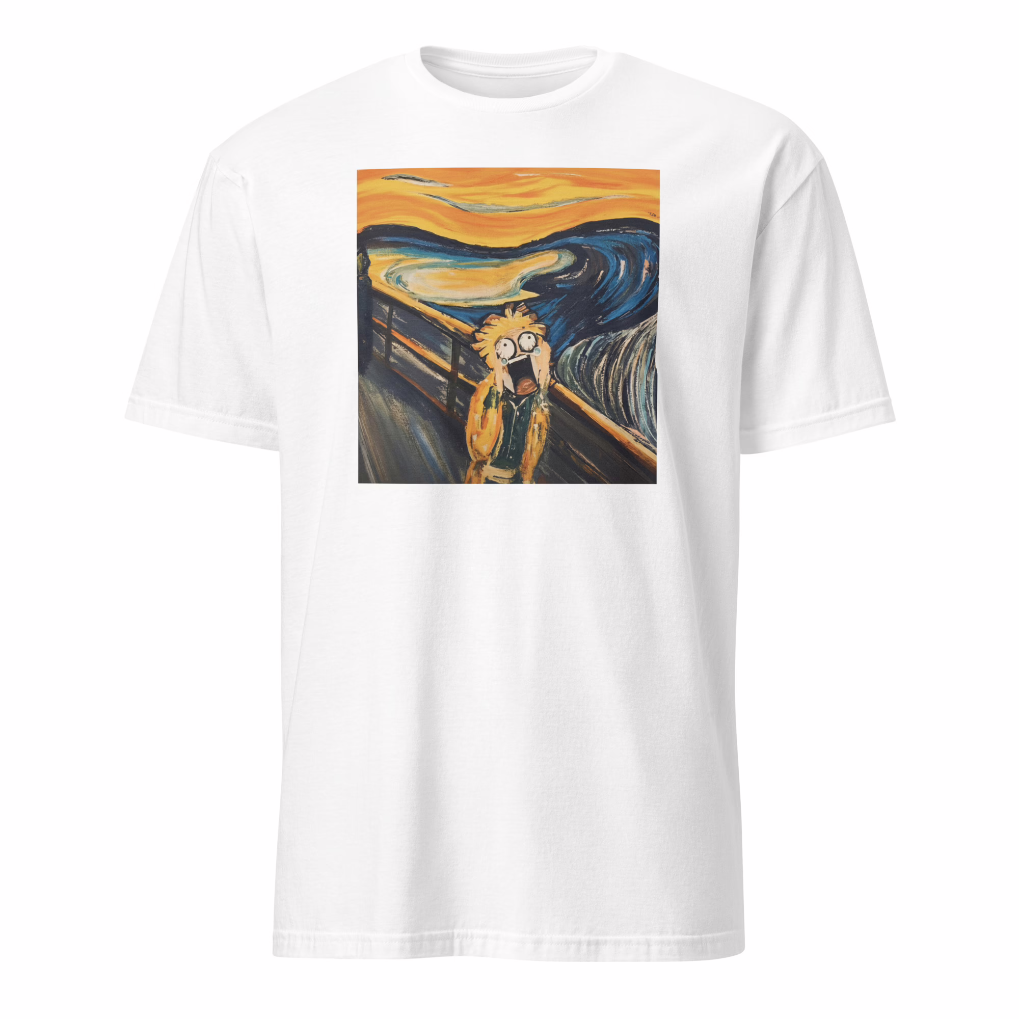 Zenitsu Scream Parody Demon Slayer Anime Mashup Shirt 4 White Zenitsu Scream Parody Demon Slayer Anime Mashup Shirt mockup showing the graphic print clearly.