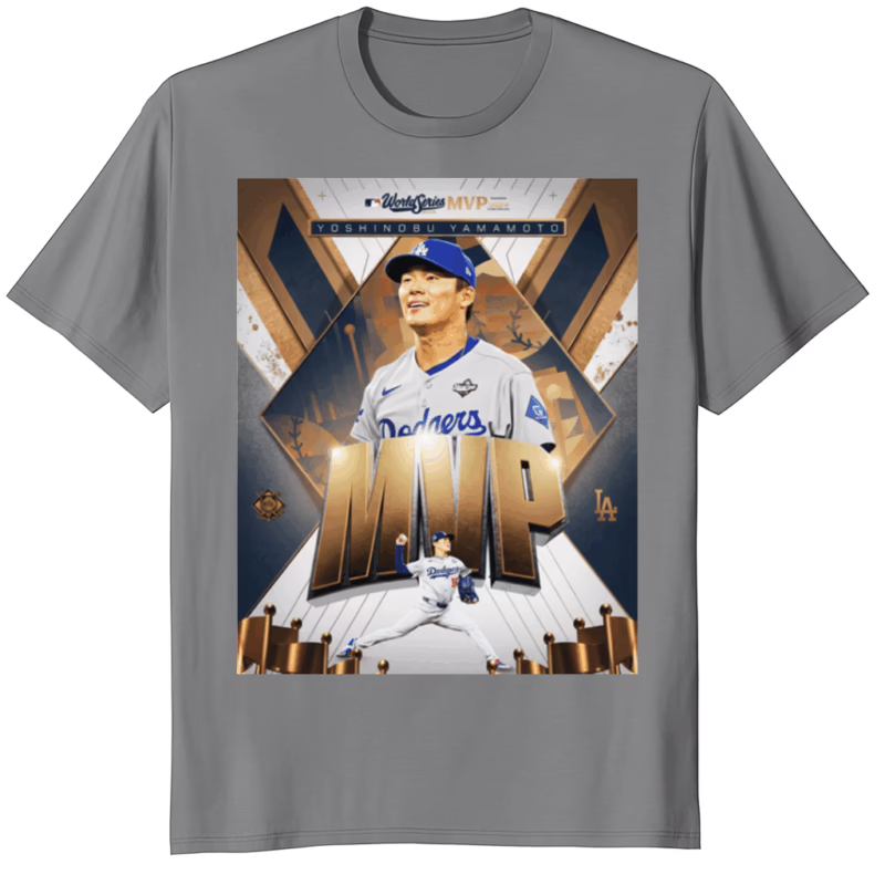 Yoshinobu Yamamoto 2025 World Series MVP Los Angeles Dodgers Shirt 4 Yoshinobu Yamamoto 2025 World Series MVP Los Angeles Dodgers Shirt sport grey