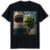 A person wearing the Kermit The Frog Smoking Meme T Shirt in a street style setting.
