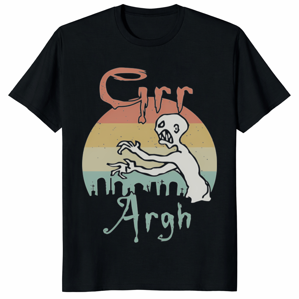 Grr Argh Zombie Vintage 90s Horror Shirt 1 A person wearing a black Grr Argh Zombie Vintage 90s Horror Shirt with a distressed retro graphic.