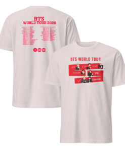 BTS Army World Tour 2026 Retro T Shirt 9 A heathered Ice Grey BTS Army World Tour 2026 Retro T Shirt featuring a vibrant purple tour graphic on a soft cotton-polyester blend.