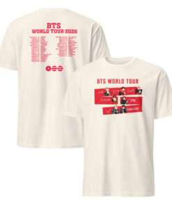 BTS Army World Tour 2026 Retro T Shirt 10 Front and back view of the BTS Army World Tour 2026 Retro T Shirt in a natural