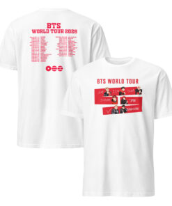 Home 19 Front and back view of the BTS Army World Tour 2026 Retro T Shirt featuring Arirang tour dates and vintage distressed graphics.